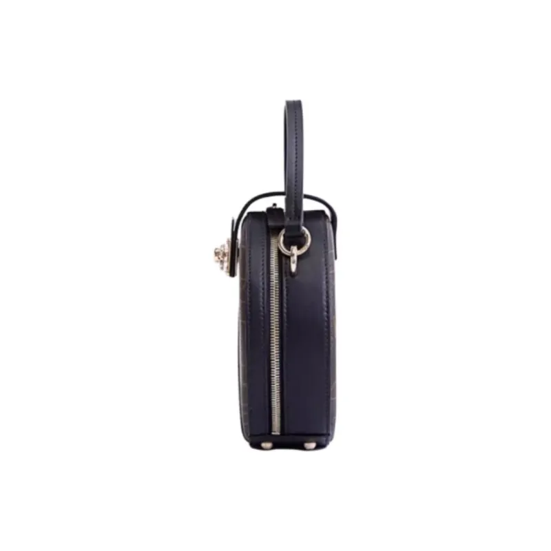 FION PVC Small Round Bag, Crossbody Bag, Shoulder Bag Trumpets Women's Coffee & Black/Ecru & Camel-4