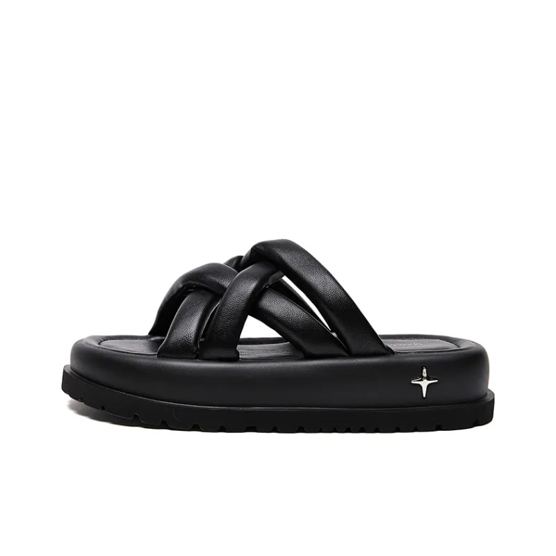 MALEMONKEY PU Polyurethane Woven Slip-Resistant Abrasion-Resistant Slide Slippers Women's-0