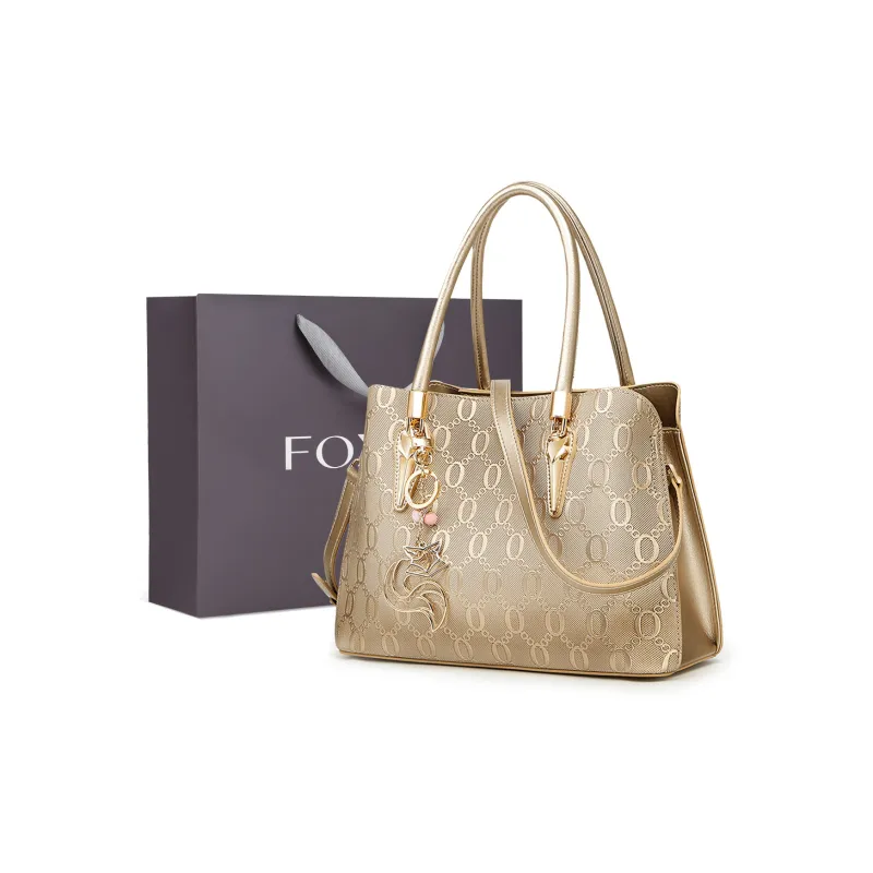 FOXER Cow Leather Fashion Shoulder Bag, Women's Bag, Commute Crossbody Bag Medium Size Women's Gold-0