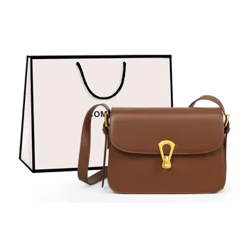 COMELY Cow Leather Patchwork Synthetic Leather Tofu Bag Shoulder Bag Small Size Women's Coffee