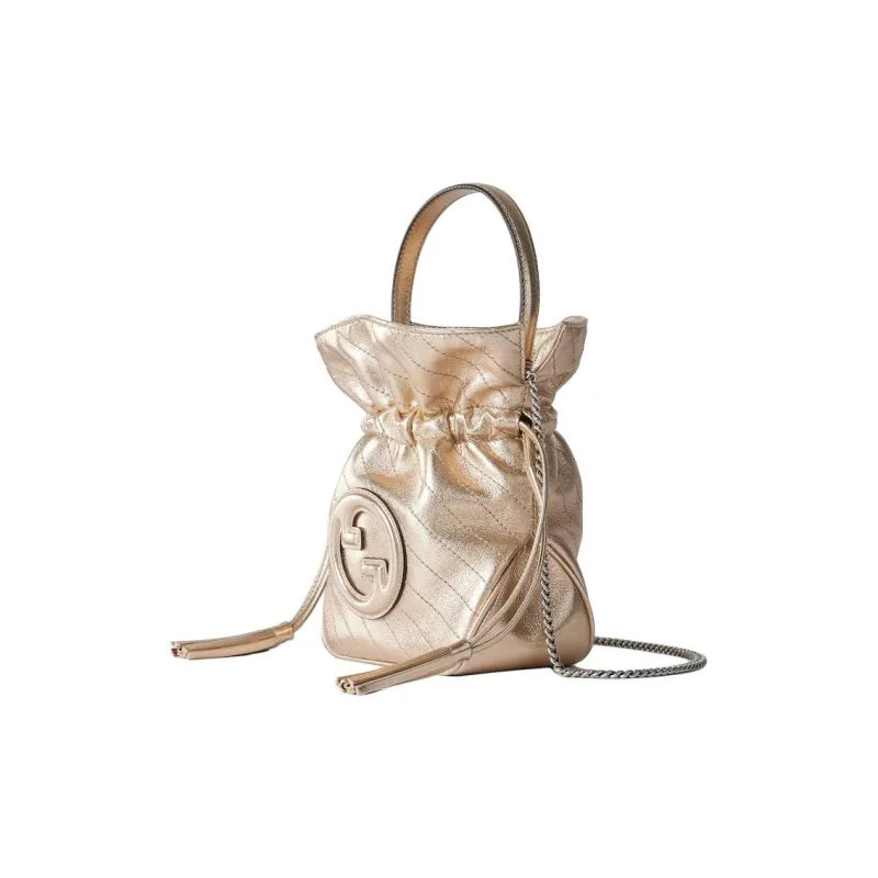 GUCCI Blondie Leather Bucket Bag, Portable Crossbody Bag, Shoulder Bag Mini Women's Gold-1