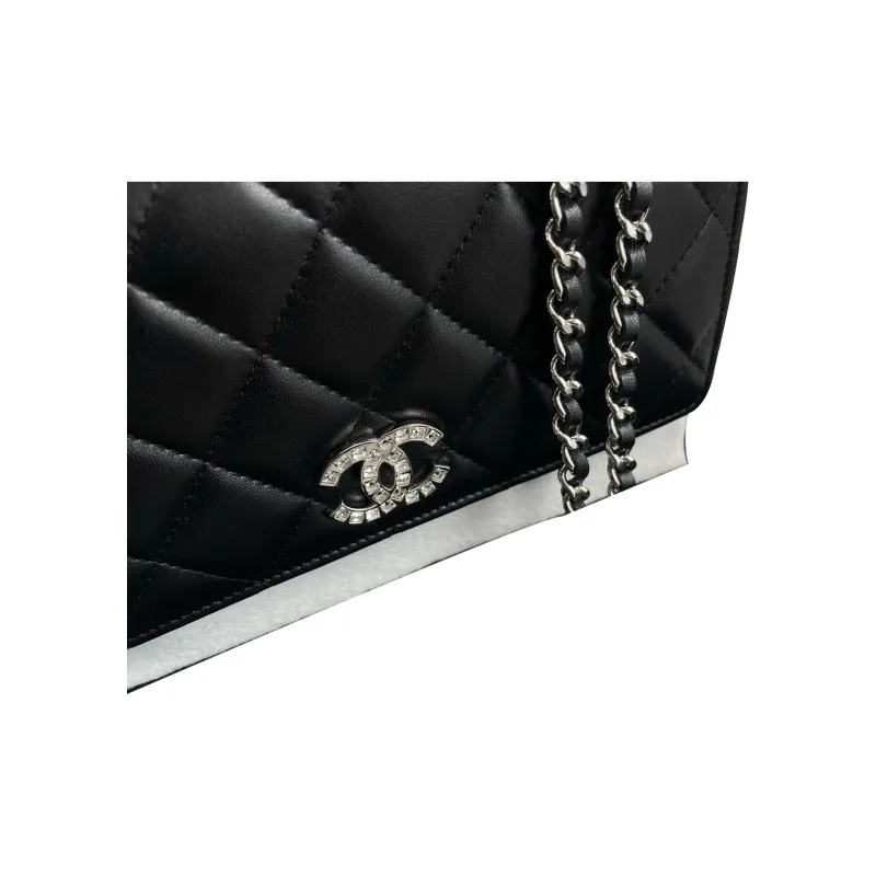 CHANEL WOC Sheepskin Crossbody Bags Unisex Black Silver-3