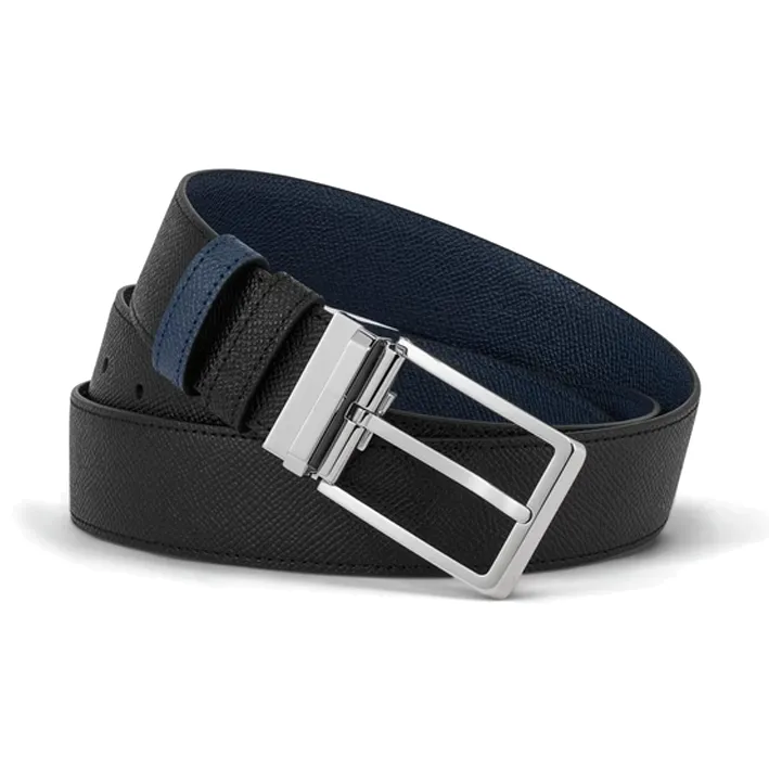 Dunhill Double Sided Design, Pin Buckle Cow Leather Belts Men's Black/Blue Width 3.5CM-2