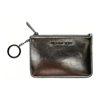 MICHAEL KORS Jet Set Travel Leather Coin Purse Wallets Card Holders Women's Silver