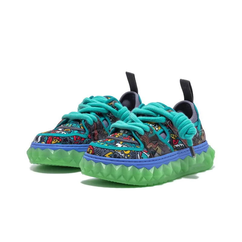 Wotto Artist x OETZI Ice Man Oz Breathable Height Increasing Coverage Low-Top Skateboard Shoes Unisex Green & Yellow-1
