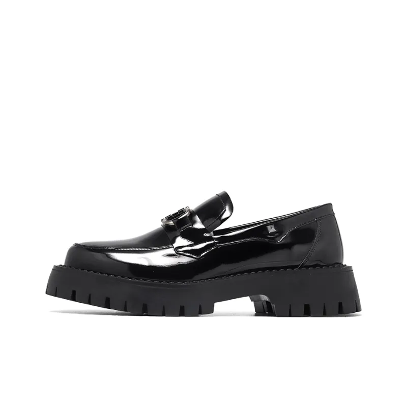 WEISHIBANGWEI Loafers Medium Heel Men's Black-0