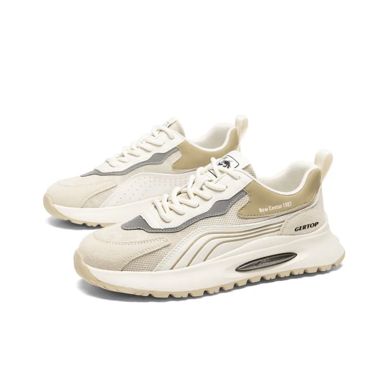 GERTOP Casual Shoes Men Low Top Beige Green, Beige Apricot-2