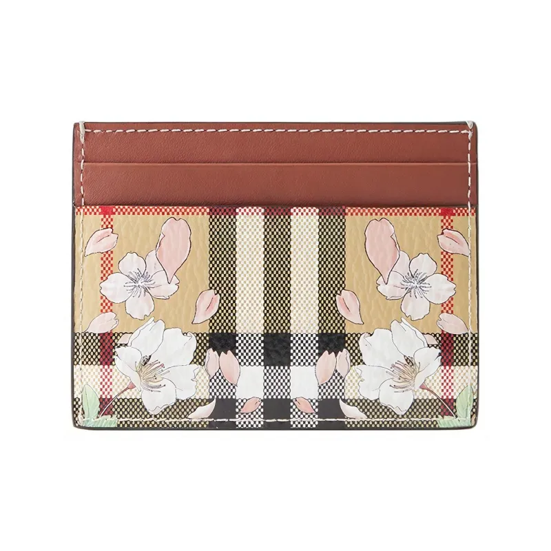 Burberry Cow Leather Card Sleeve Card Holder Card Case Women's Beige-0