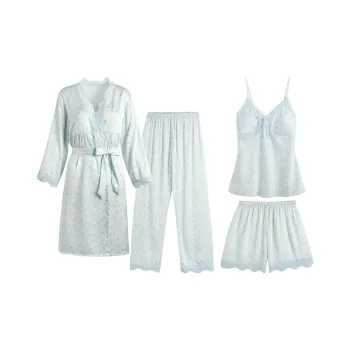 Flow Yarn Pajama Set Summer Women's Four Piece Set Blue