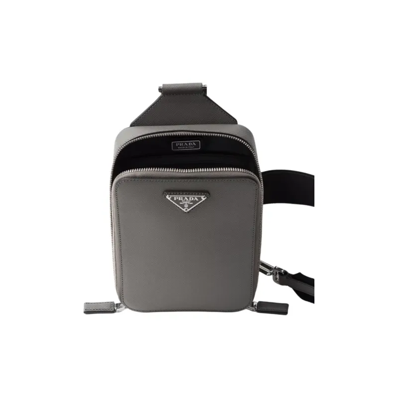 PRADA Saffiano Cow Leather Shoulder Bag Crossbody Bag Sling Bags Men's Marble Gray-3