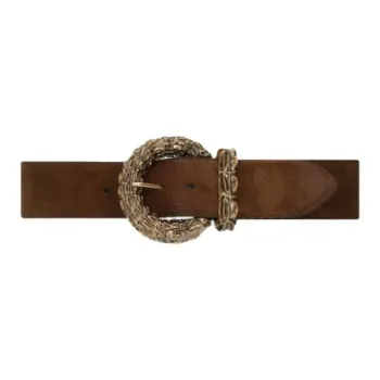 SAINT LAURENT Center Decoration Calfskin Leather Belts Women's Brown 3.8