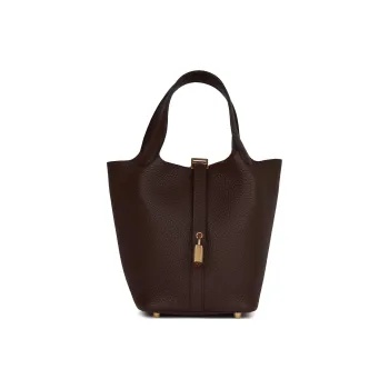 HERMES Picotin Clemence Bullock Leather Basket Bag Handbag Bucket Bag Women's 3W Prunoir Dark Reddish Purple