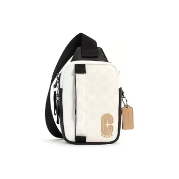 COACH Edge Cow Leather Camera Bag, Shoulder Bag, Crossbody Bag, Sling Bag Regular Men's White Monogram & Black