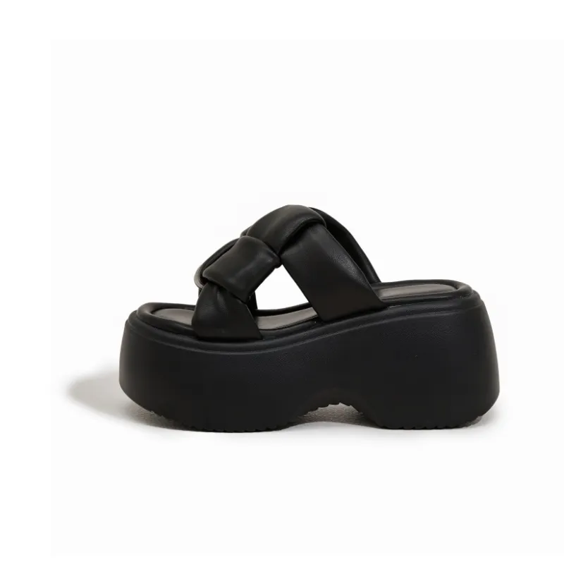 Milan Love Song Cut-Out Quick-Drying Slip-Resistant Abrasion-Resistant Odor-Resistant Slide Slippers Women's Black-4