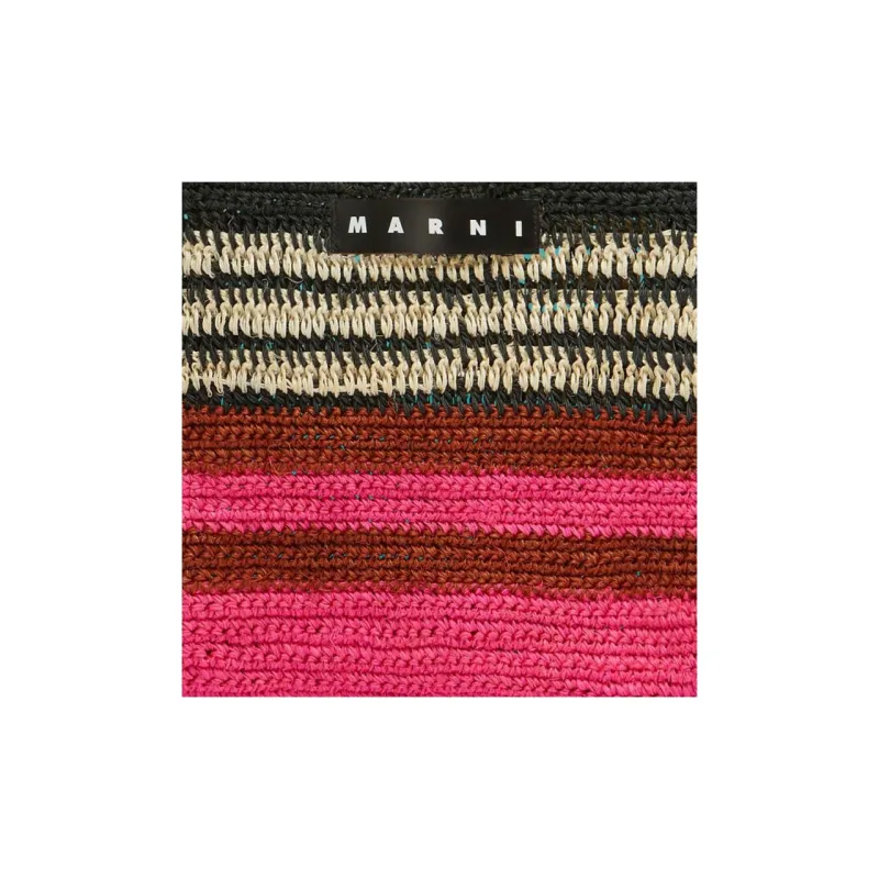 MARNI Fabric Natural Fiber Tote Bag Shopping Bag Handbag Women's Pink & Black-4