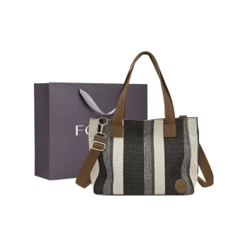 FOXER Canvas Bag, Tote Bag, Shopping Bag, Shoulder Bag, Handbag Tubas Women's Black & White
