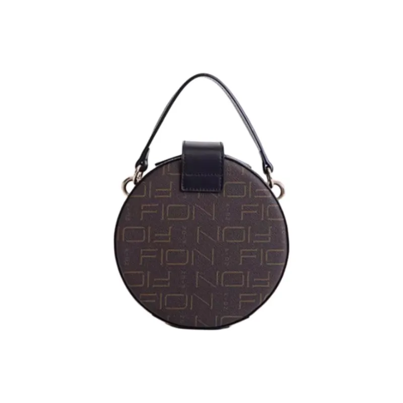 FION PVC Small Round Bag, Crossbody Bag, Shoulder Bag Trumpets Women's Coffee & Black/Ecru & Camel-5
