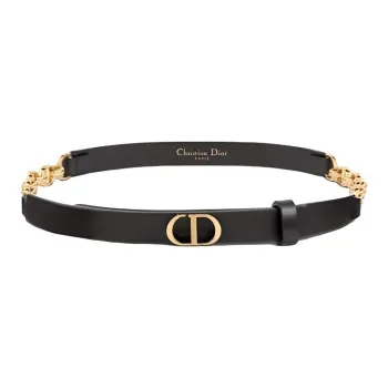 DIOR Emblem Smooth Buckle Design Calfskin, Brass Leather Belts Women's Black