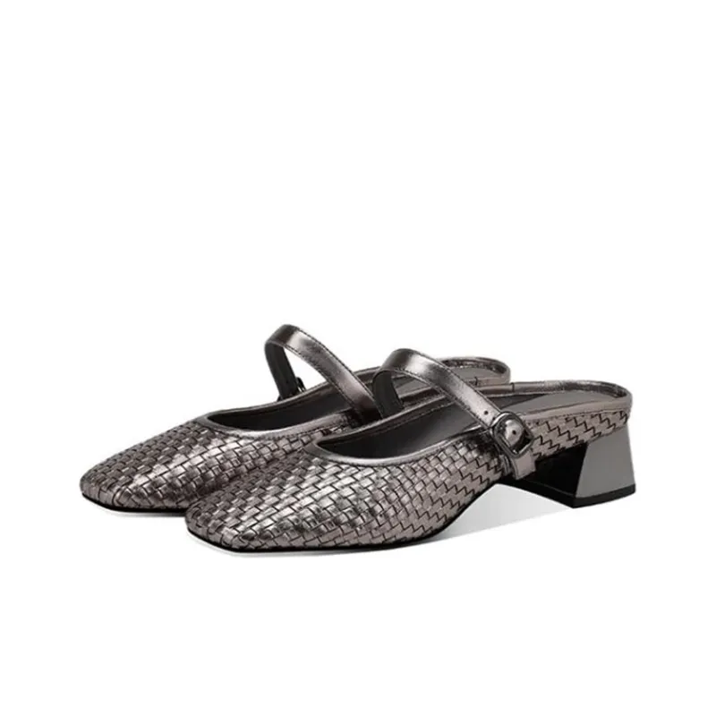 JESSICA SOPHIA Rubber Sole Woven Abrasion Resistant Wrap toe Slippers Women's Gunmetal-2