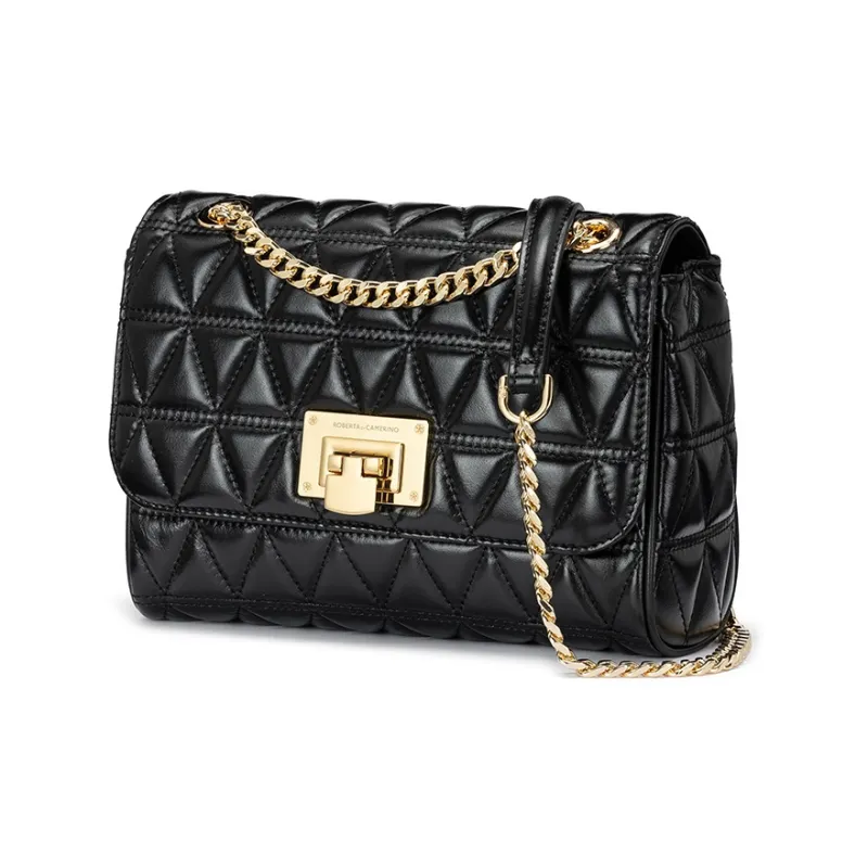 ROBERTA DI CAMERINO Cow Leather Shoulder Bag, Crossbody Bag, Small Square Bag Women's Black/White-1