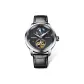 Bright Silver Case Black Dial Black Leather