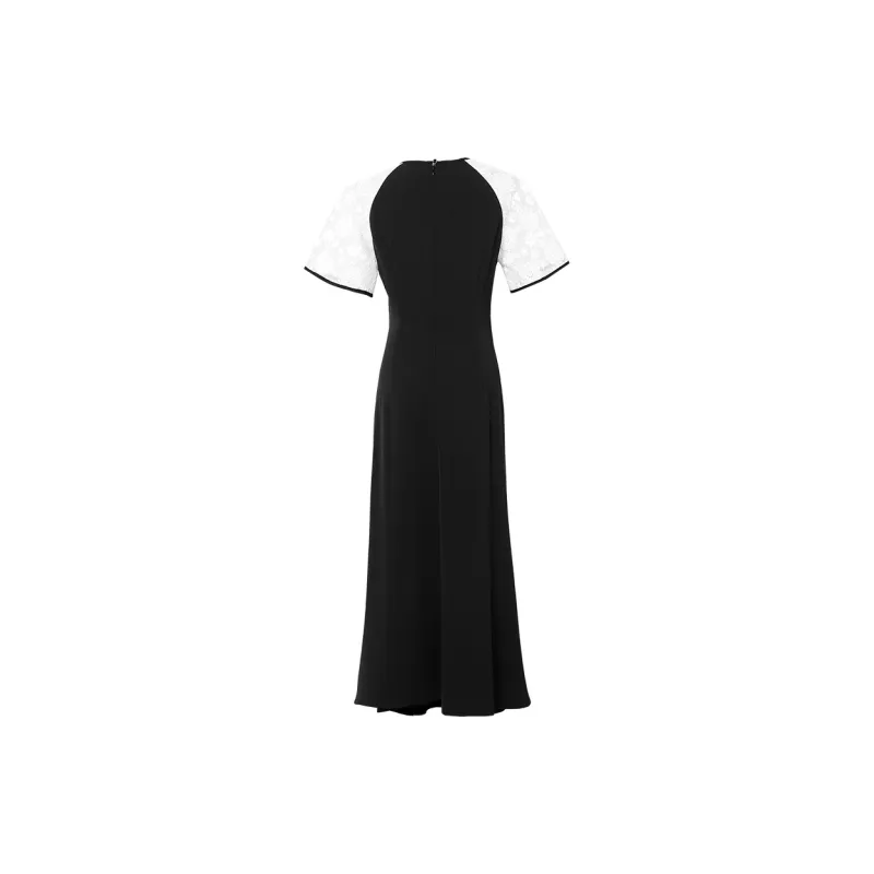 Duffy Fashion Short Sleeved Dress Women's Black+White-1