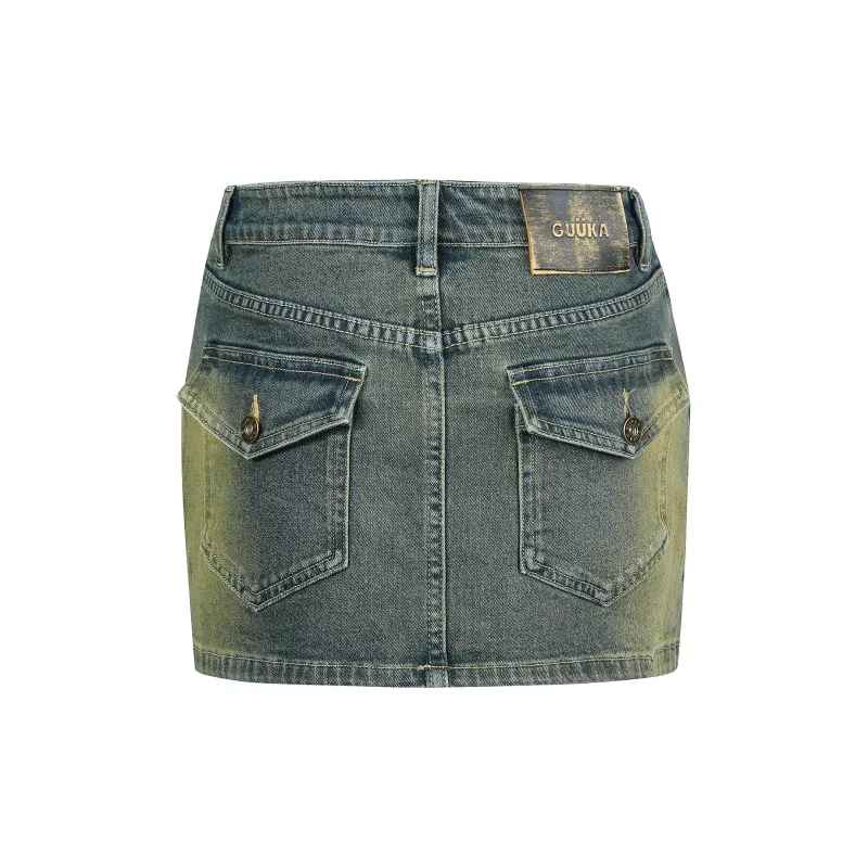 Guuka Hero Denim Short Skirts Women's Nostalgic Blue-1