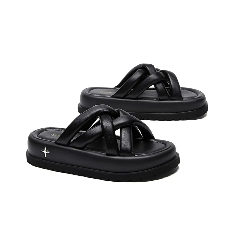 MALEMONKEY PU Polyurethane Woven Slip-Resistant Abrasion-Resistant Slide Slippers Women's-2