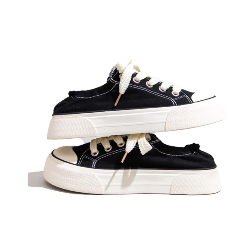 Feiyue Anti Slip Wear Resistant Low Top Platform Canvas Shoes Women's Black-2