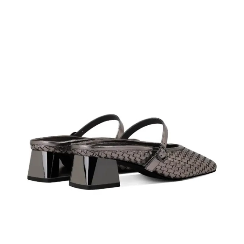 JESSICA SOPHIA Rubber Sole Woven Abrasion Resistant Wrap toe Slippers Women's Gunmetal-3