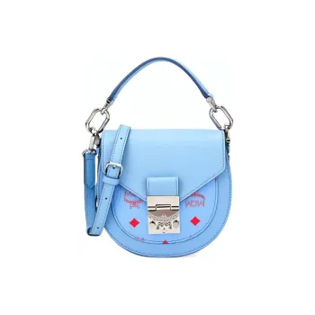 MCM Patricia Visetos Cow Leather Saddle Bag Handbag, Crossbody Bag, Shoulder Bag Women's Blue