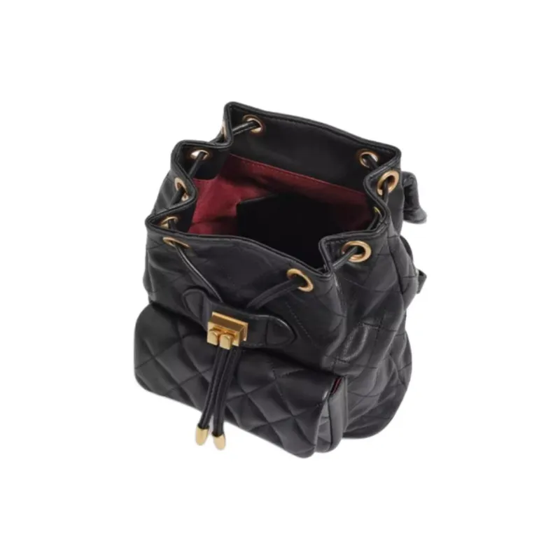 BELLE Artificial Leather Backpack Medium Size Women's Elegant Black/Milkshake White-6