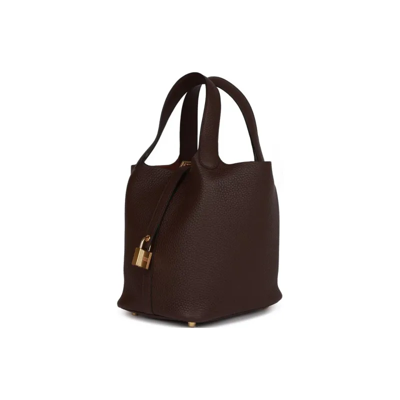 HERMES Picotin Clemence Bullock Leather Basket Bag Handbag Bucket Bag Women's 3W Prunoir Dark Reddish Purple-1