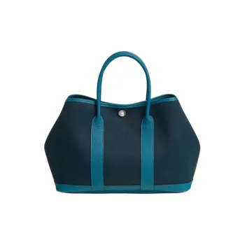 HERMES Garden Party Canvas With Negonda Calfskin Canvas Bag Handbags Women's Dark Blue