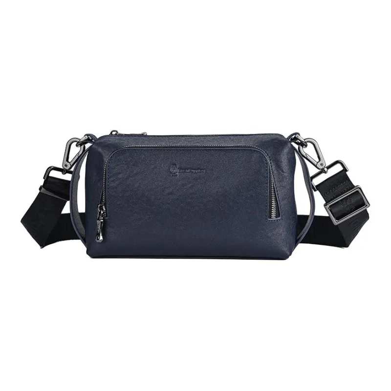 Hush Puppies Cow Leather Handbag, Shoulder Bag Men's Black/Blue-5