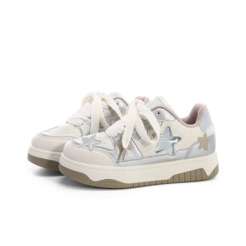 Lovely You Lightweight Low-Top Skateboard Shoes Women's Beige Silver-1