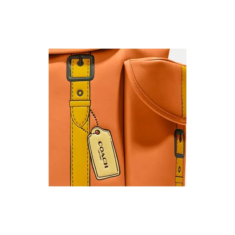 COACH Hitch Cow Leather Textile Leather Laptop Backpack Men's Yellow Brown Orange Multicolor-3