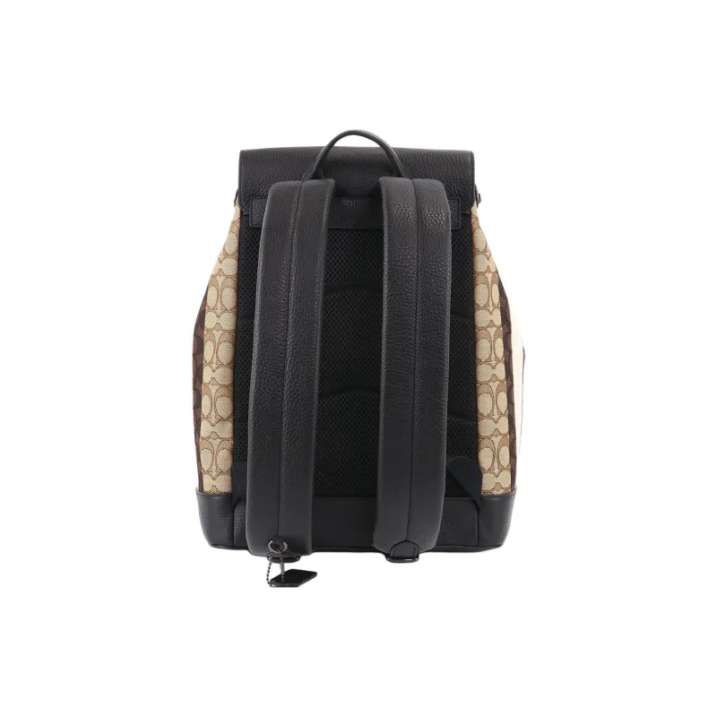 COACH Fabric Backpack Large Size Men's Khaki Brown And Black Color-Blocking-3