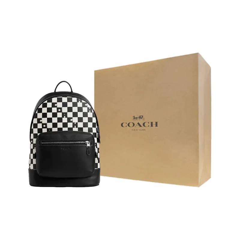 COACH West Cow Leather With Leather And Fabric Backpack Tubas Women's Hardware & Black & Chalk-5