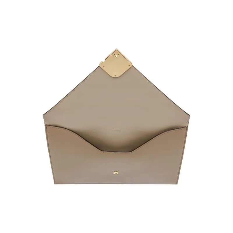 FENDI FF Diamonds Series Calfskin Clutch Large Size Women's Gray Dove Gray-2