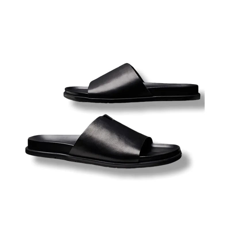 Brounvanm Rubber Sole Slip Resistant Slide Slippers Men's Black-1