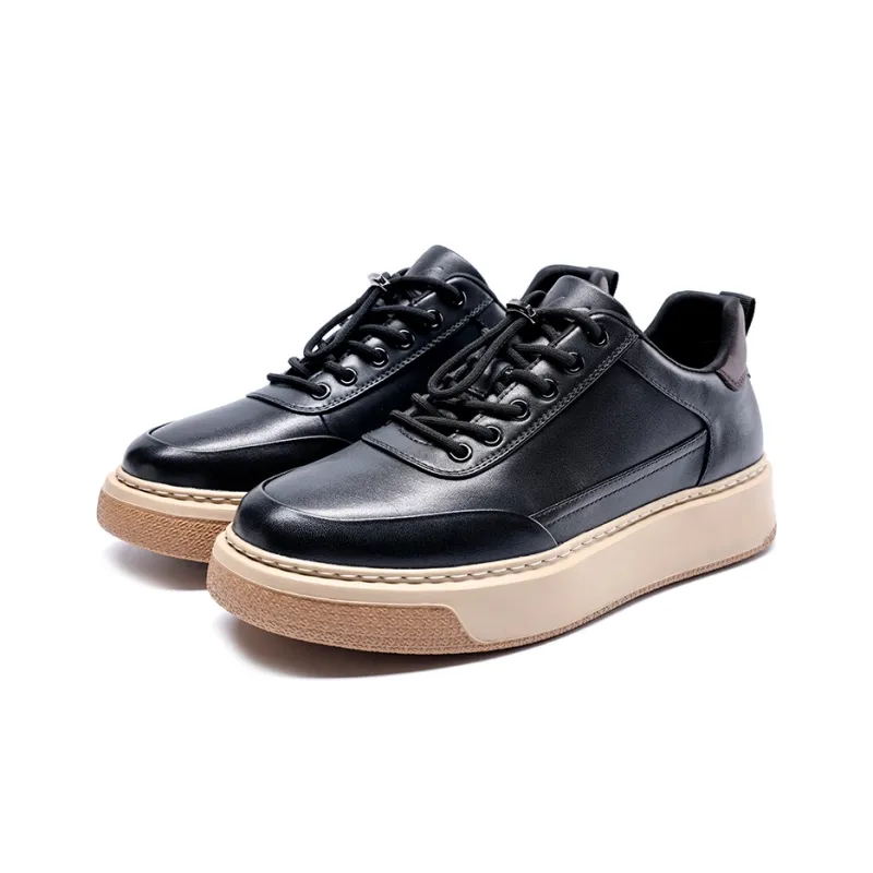 Satchi Slip Resistant Cushioning Wear Resistant Height Increasing Low Top Skateboard Shoes Men's Black 4CM-2
