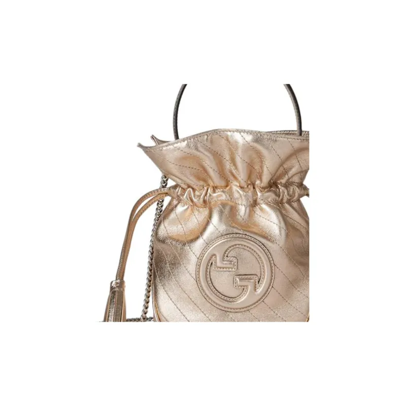GUCCI Blondie Leather Bucket Bag, Portable Crossbody Bag, Shoulder Bag Mini Women's Gold-7