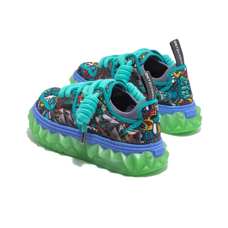 Wotto Artist x OETZI Ice Man Oz Breathable Height Increasing Coverage Low-Top Skateboard Shoes Unisex Green & Yellow-2