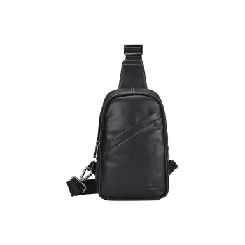 Hush Puppies Cow Leather With Fabric Crossbody Bag Sling Bag Medium Size Men's Black