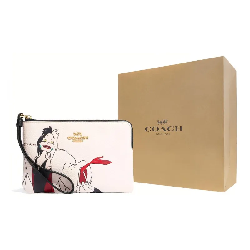 COACH Disney Collaboration Corner Zip Cow Leather Wallet Women's White-2