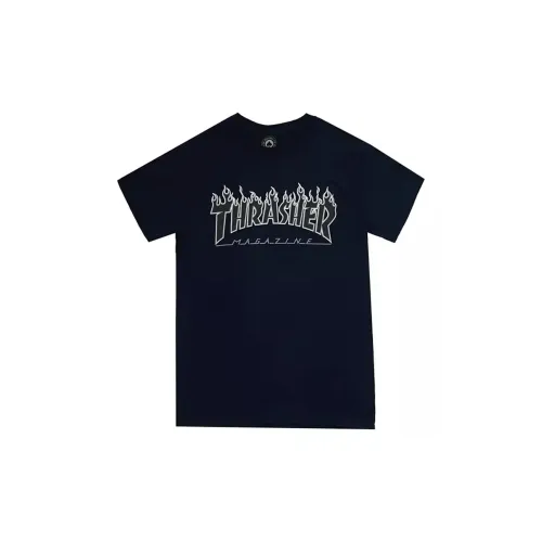 Thrasher T-Shirts Unisex Navy Blue-black Flames