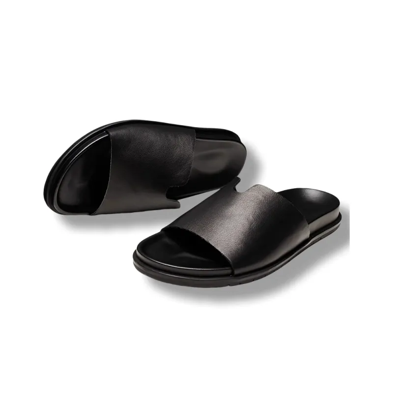 Brounvanm Rubber Sole Slip Resistant Slide Slippers Men's Black-4