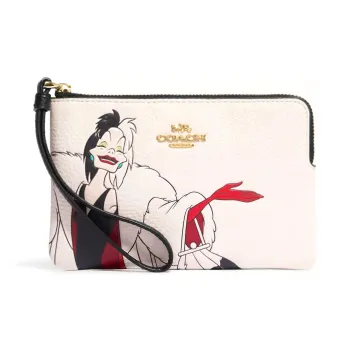 COACH Disney Collaboration Corner Zip Cow Leather Wallet Women's White