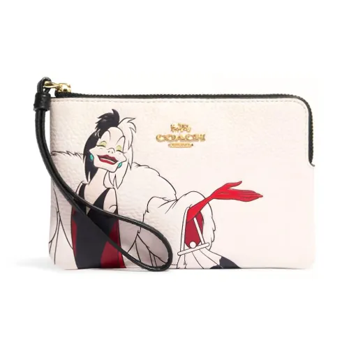 COACH Disney Collaboration Corner Zip Cow Leather Wallet Women's White